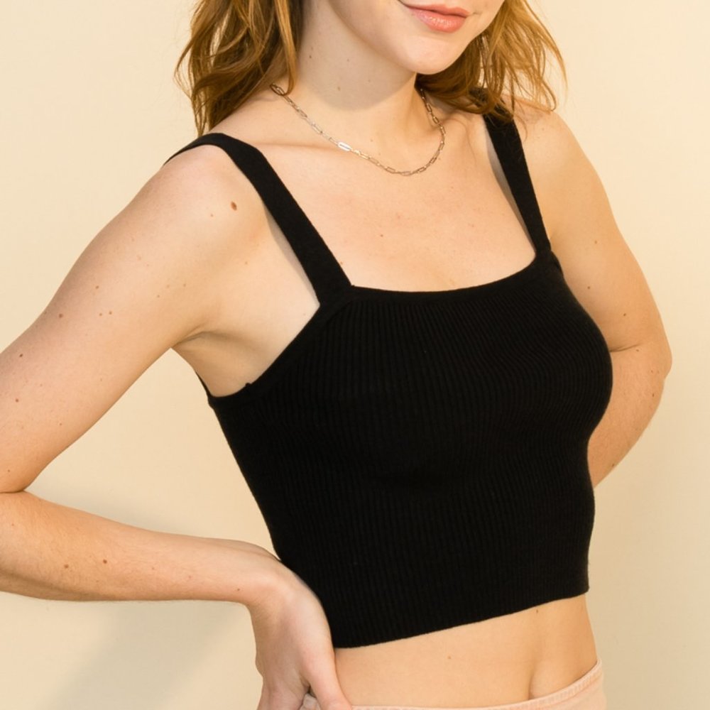 NEW Ribbed Knit Sweater Cropped Tank Top Black